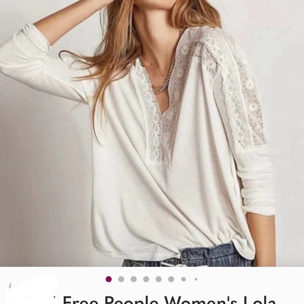 Free People Lola  Lace Accent Blouse in Cream